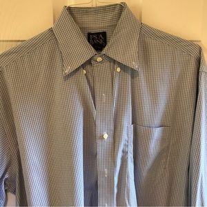 Jos A Bank dress shirt Travelers Collection 16-34 all cotton blue mini check